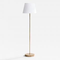 Italian Designer Floor Lamp with Brass Marble and Fabric Italy 1950s - 4807658