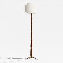 Italian Designer Floor Lamp with Brass Wood and Fabric Italy 1940s - 4807711