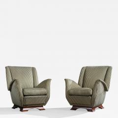 Italian Designer Lounge Chairs with Fabric and Wood Italy 1940s - 4809648