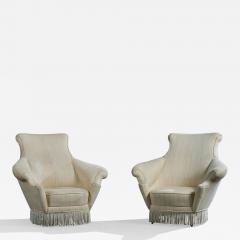 Italian Designer Lounge Chairs with Fabric and Wood Italy 1950s - 4809649
