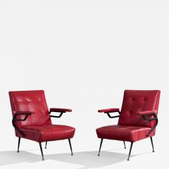 Italian Designer Lounge Chairs with Metal Vinyl and Brass Italy 1960s - 4809663
