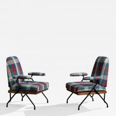 Italian Designer Lounge Chairs with Metal Wood and Fabric Italy 1960s - 4818041