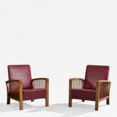 Italian Designer Lounge Chairs with Oak and Vinyl Italy 1940s - 4809660