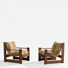 Italian Designer Lounge Chairs with Pine and Fabric Italy 1970s - 4809645