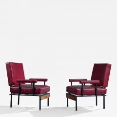 Italian Designer Lounge Chairs with Vinyl Metal and Wood Italy 1960s - 4809662