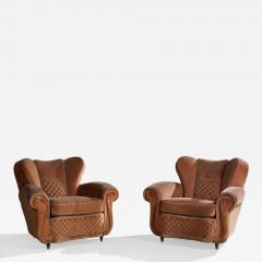 Italian Designer Lounge Chairs with Wood and Velvet Italy 1940s - 4809659