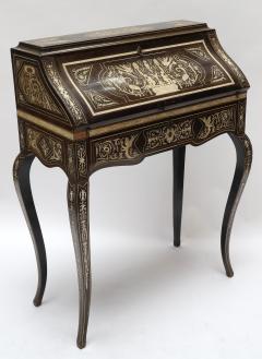 Italian Ebony and Bone Inlay Marquetry Secretaire Desk with Chair - 301460