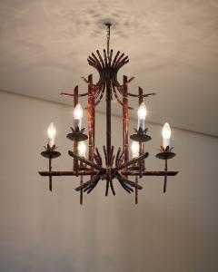 Italian Faux Bamboo Metal Chandelier 1970s - 4499048