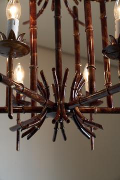 Italian Faux Bamboo Metal Chandelier 1970s - 4499051