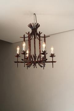 Italian Faux Bamboo Metal Chandelier 1970s - 4499056