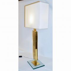 Italian Fine Design Contemporary Pair of Chased Gold Brass and Clear Glass Lamps - 390631