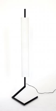 Italian Floor Lamp With Black Wrought Iron and Elongated Rectangular Glass Shade - 687772