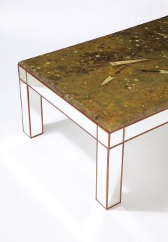 Italian Fossilized Marble and Mirrored Cocktail Table circa 1950 - 3533686