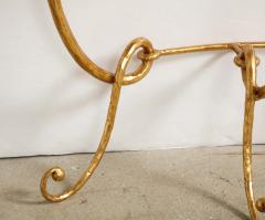 Italian Gilded Iron Demilune Console Table with Travertine Top - 1814589