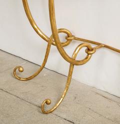 Italian Gilded Iron Demilune Console Table with Travertine Top - 1814593