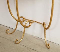 Italian Gilded Iron Demilune Console Table with Travertine Top - 1814596