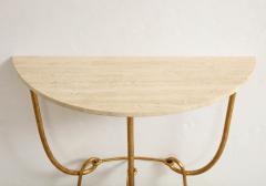 Italian Gilded Iron Demilune Console Table with Travertine Top - 1814602