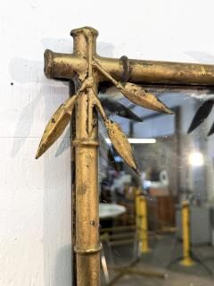 Italian Gilt Bamboo Mirror with Black Marble Console and Leaf Motif - 4498516