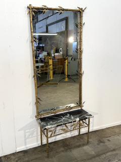 Italian Gilt Bamboo Mirror with Black Marble Console and Leaf Motif - 4498517