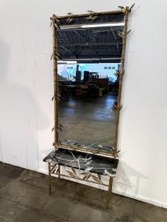 Italian Gilt Bamboo Mirror with Black Marble Console and Leaf Motif - 4498520