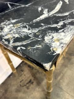 Italian Gilt Bamboo Mirror with Black Marble Console and Leaf Motif - 4498522