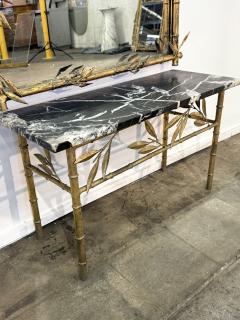 Italian Gilt Bamboo Mirror with Black Marble Console and Leaf Motif - 4498525