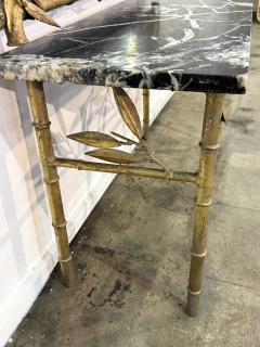 Italian Gilt Bamboo Mirror with Black Marble Console and Leaf Motif - 4498526