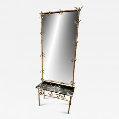 Italian Gilt Bamboo Mirror with Black Marble Console and Leaf Motif - 4500102