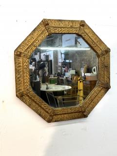 Italian Gilt Iron Octagonal Mirror with Textured Frame 20th Century - 4498419