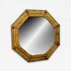 Italian Gilt Iron Octagonal Mirror with Textured Frame 20th Century - 4500096
