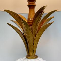 Italian Gilt Metal Ceramic and Carrara Marble Pineapple Table Lamp - 3037128
