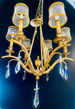 Italian Gilt Metal and Crystal Chandelier with Glass Shades - 2488927
