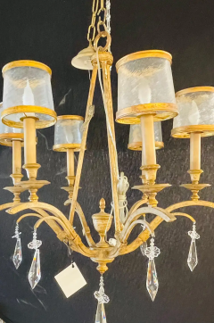 Italian Gilt Metal and Crystal Chandelier with Glass Shades - 2488930
