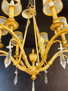 Italian Gilt Metal and Crystal Chandelier with Glass Shades - 2488939