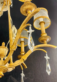Italian Gilt Metal and Crystal Chandelier with Glass Shades - 2488955