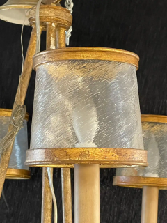 Italian Gilt Metal and Crystal Chandelier with Glass Shades - 2488956
