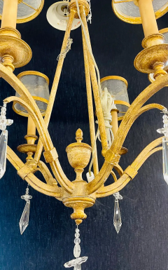 Italian Gilt Metal and Crystal Chandelier with Glass Shades - 2488957