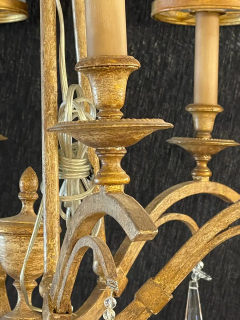 Italian Gilt Metal and Crystal Chandelier with Glass Shades - 2488959