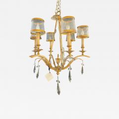 Italian Gilt Metal and Crystal Chandelier with Glass Shades - 2490493
