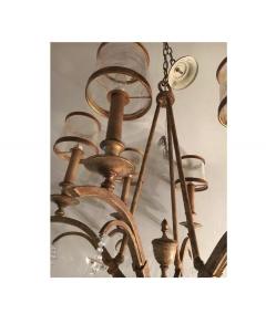 Italian Gilt Metal and Crystal Chandelier with Glass Shades - 2950266