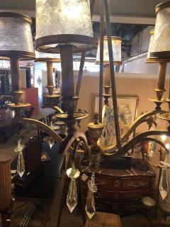 Italian Gilt Metal and Crystal Chandelier with Glass Shades - 2950273