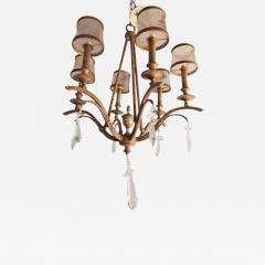 Italian Gilt Metal and Crystal Chandelier with Glass Shades - 2957034