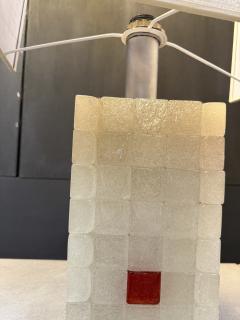 Italian Glass Block Table Lamp with Red Accents 1970s - 4324889