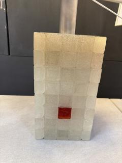 Italian Glass Block Table Lamp with Red Accents 1970s - 4324890