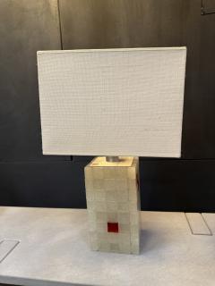 Italian Glass Block Table Lamp with Red Accents 1970s - 4324891