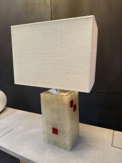 Italian Glass Block Table Lamp with Red Accents 1970s - 4324892