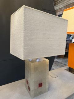 Italian Glass Block Table Lamp with Red Accents 1970s - 4324893