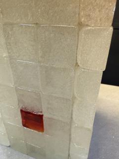 Italian Glass Block Table Lamp with Red Accents 1970s - 4324895