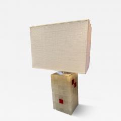 Italian Glass Block Table Lamp with Red Accents 1970s - 4326672