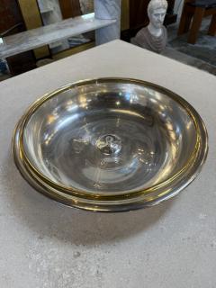 Italian Glass and Silver Plate Serving Bowl with Brass Rim 1970s - 4514045